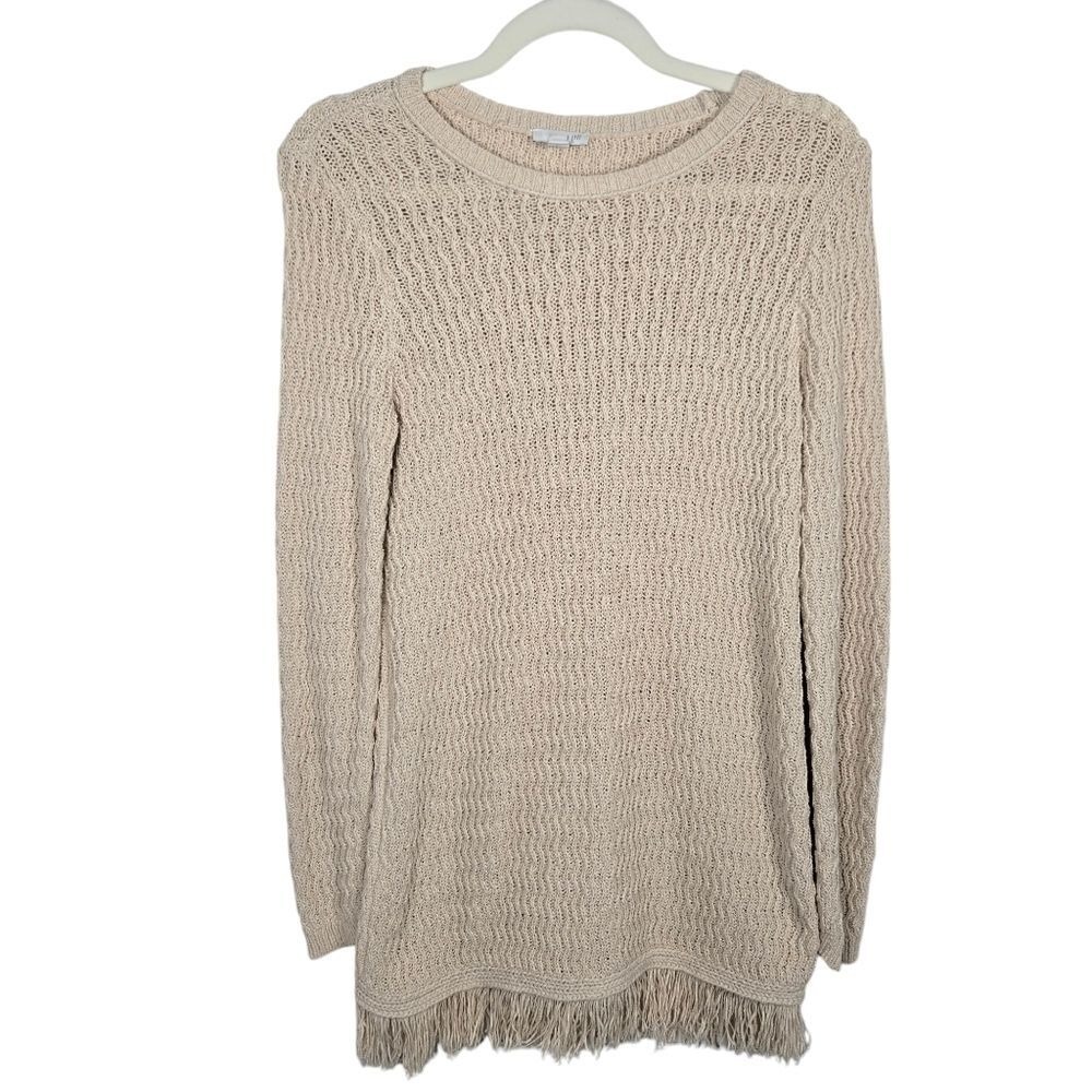 J. Jill Fringe Bottom Tunic Sweater Beige Women's Size XS
